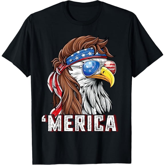 Merica USA American Flag Patriotic 4th of July Bald Eagle T-Shirt