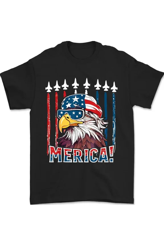 Merica USA Flag Eagle Patriotic American National Banner 4th of July Unisex T-Shirt, up to Size 5XL