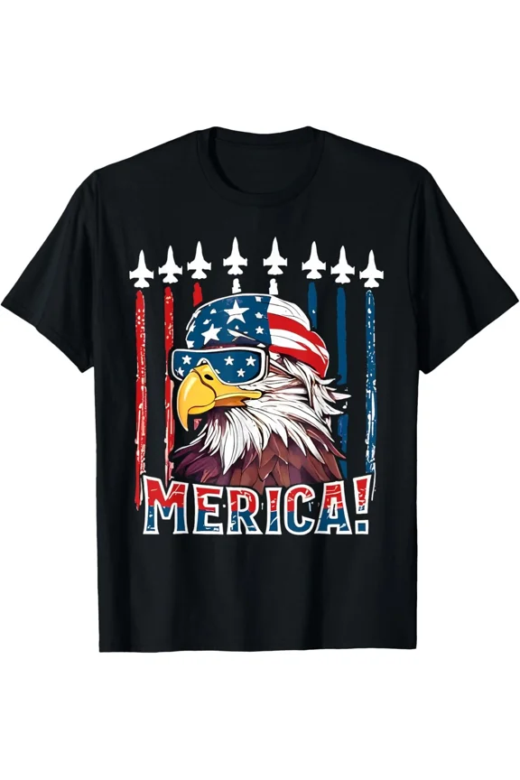 Merica Usa Flag American Bald Eagle Patriotic Eagle July 4 Unisex T-Shirt up to size 5XL