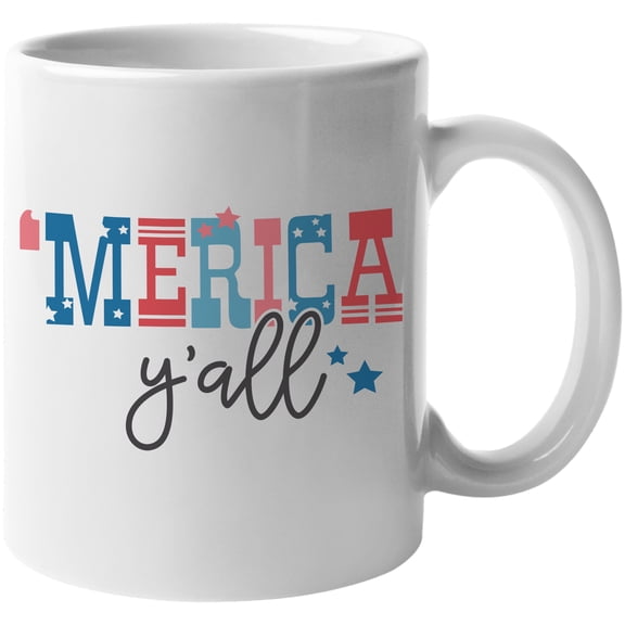 Merica Y'all, 4th of July Merch Gift, White 11oz Ceramic Mug
