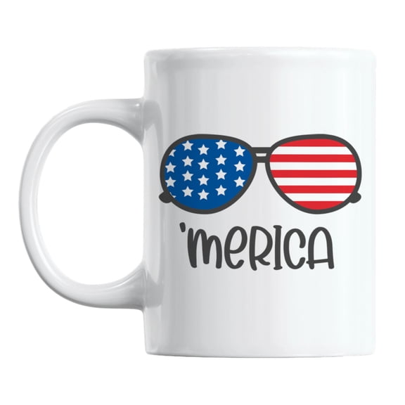 Merica feat. USA Flag Inspired Sunglasses, 4th of July Coffee & Tea Mug (11oz)