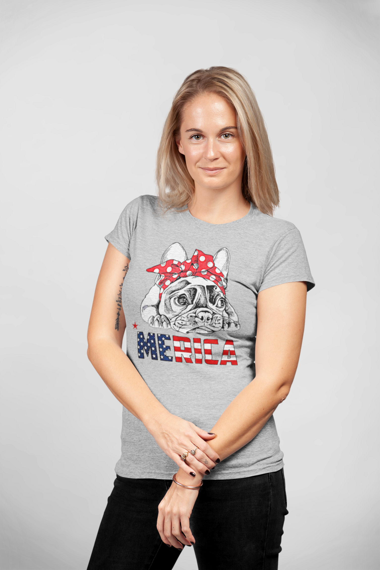 Merica shirt, 4th of july shirt women, French bulldog, French bulldog gifts, Frenchie, Women Gift idea, Patriotic shirt, Dog lover shirt - image 1 of 1
