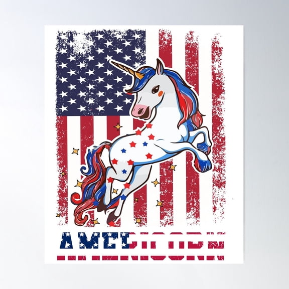 Mericorn Unicorn With USA Flag Independence Day Graphic Unframed Paper Print