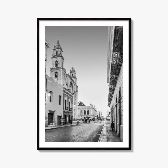 Merida Black And White Fine Art Photo Print Mexico Cathedral Yucatan, Unframed Paper Print