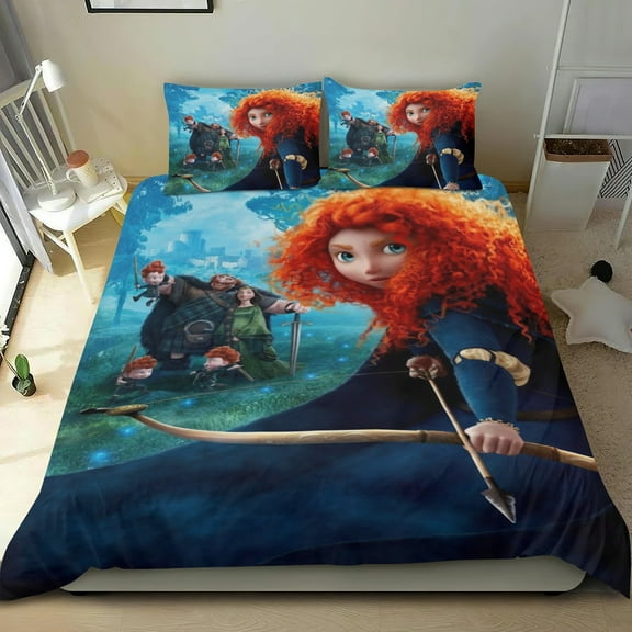 Merida Brave Themed Bed Sheet Set Three Piece Set 53x79 In ches Comfortable And Skin Friendly Unique Design Creating A Star Studded Night Home Decor Gifts For Family Friends fans