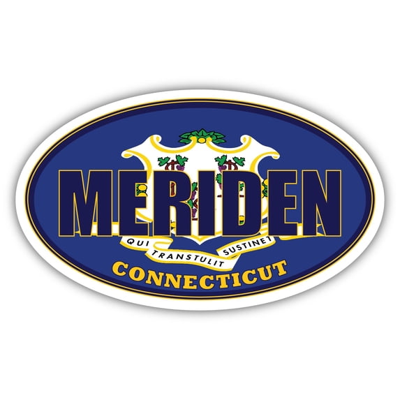 Meriden City Connecticut State Flag | CT Flag New Haven County Oval State Colors Bumper Sticker Car Decal 3x5 inches