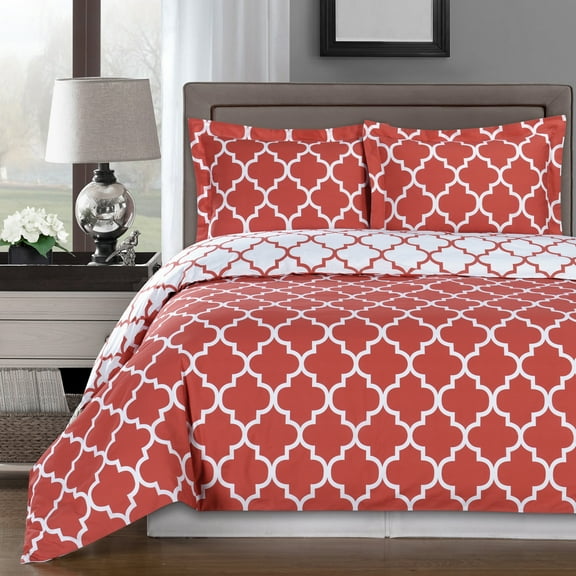 Meridian 100-Percent Cotton Reversible Duvet Covers Set Contemporary Geometric Pattern Print 250 Thread Count Single ply