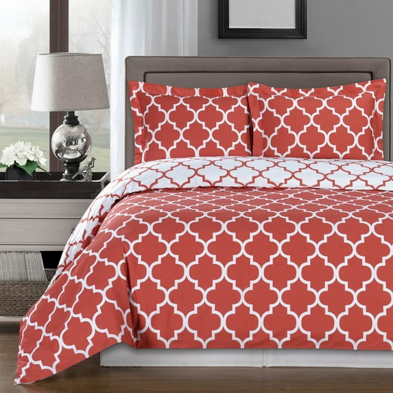 Meridian 100-Percent Cotton Reversible Duvet Covers Set Contemporary Geometric Pattern Print 250 Thread Count Single ply