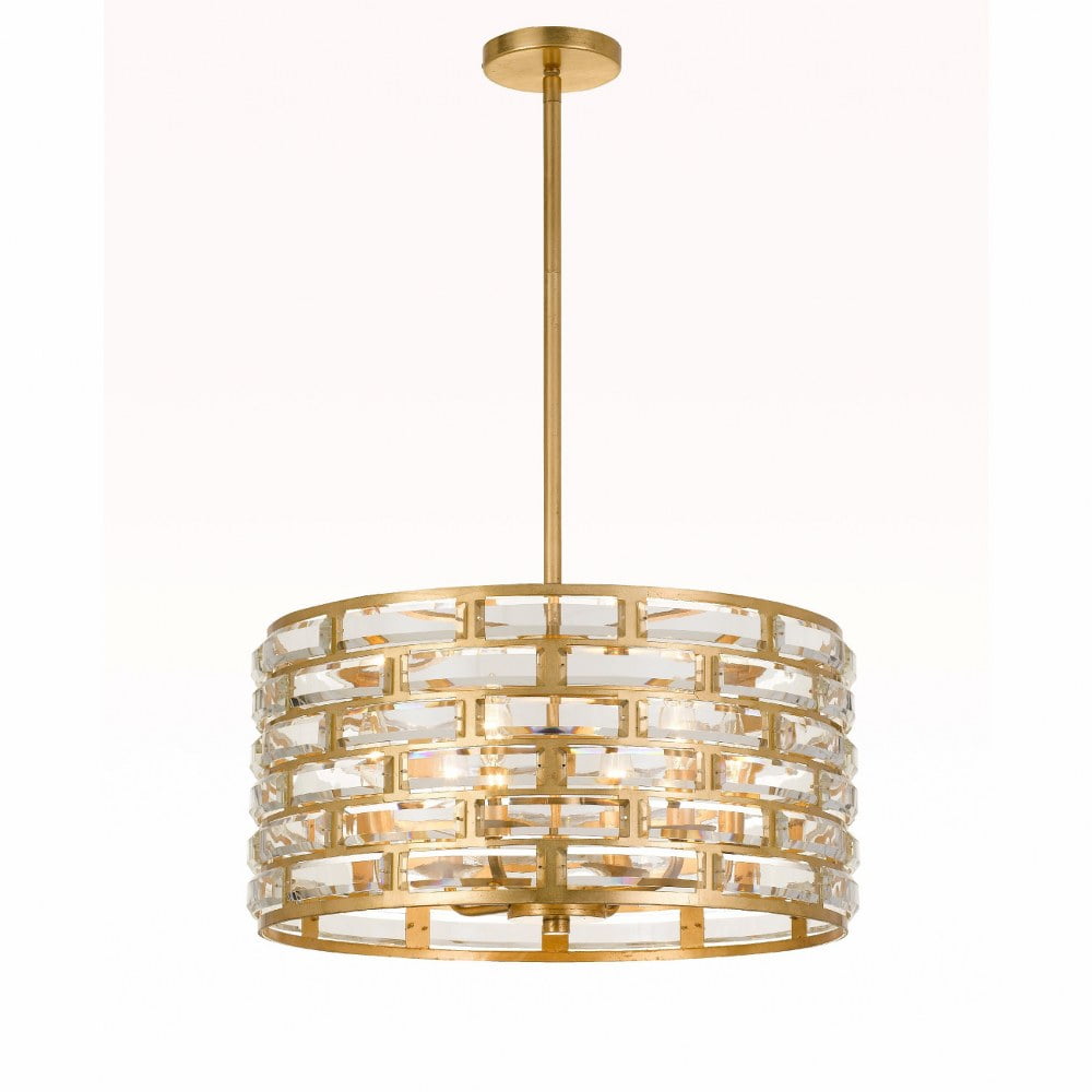 Mini Antique Gold Crystal 6-Light Chandelier with Faceted Jewels
