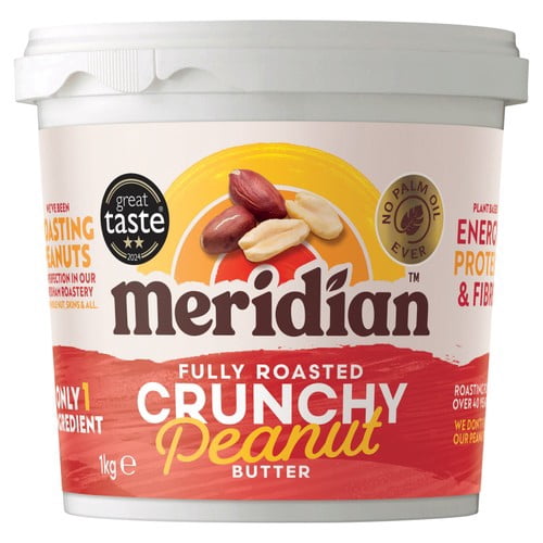 Meridian Crunchy Peanut Butter 100% 1kg, British Import (Pack of 2)