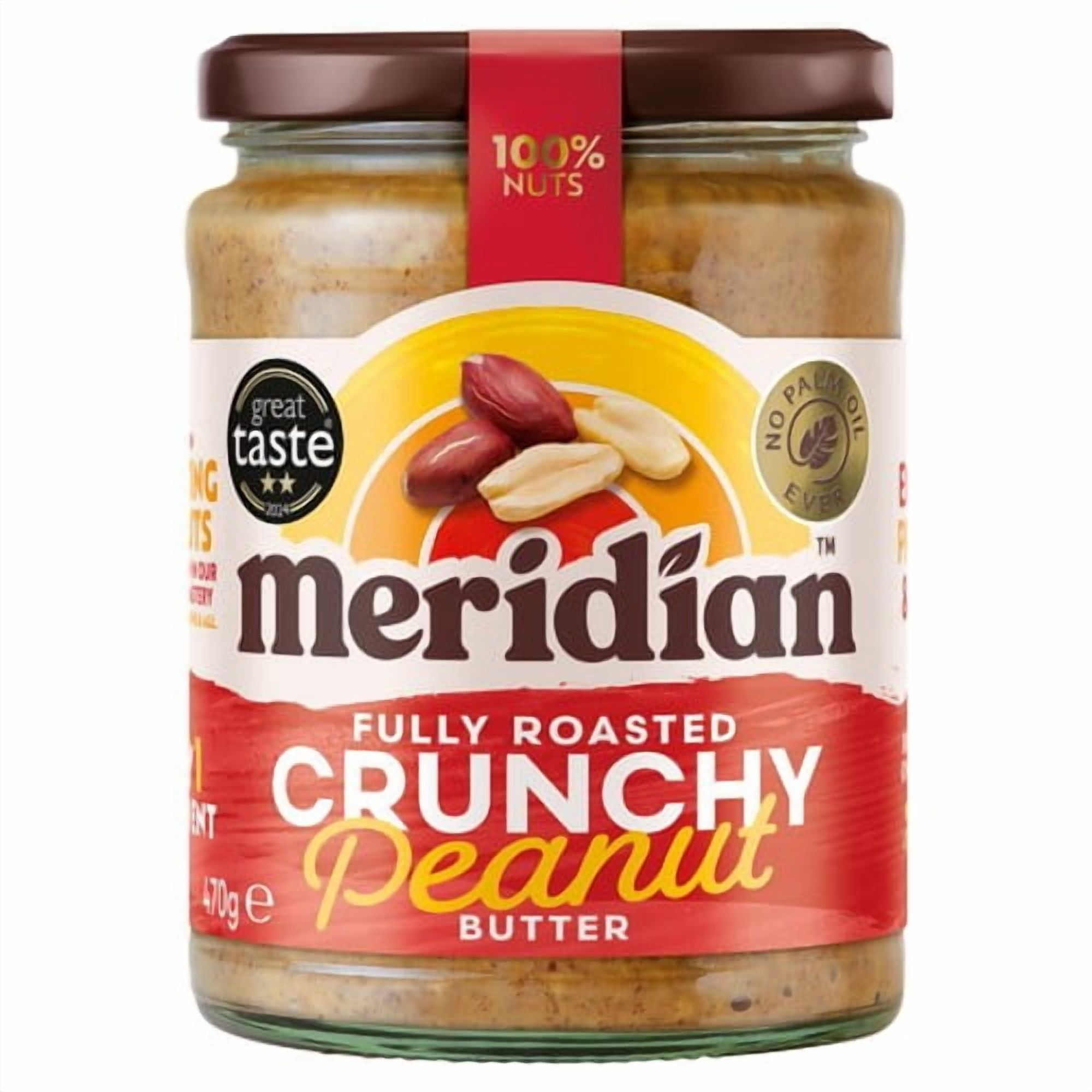 Meridian Crunchy Peanut Butter 100% Nuts 470g, British Import (Pack of 3)