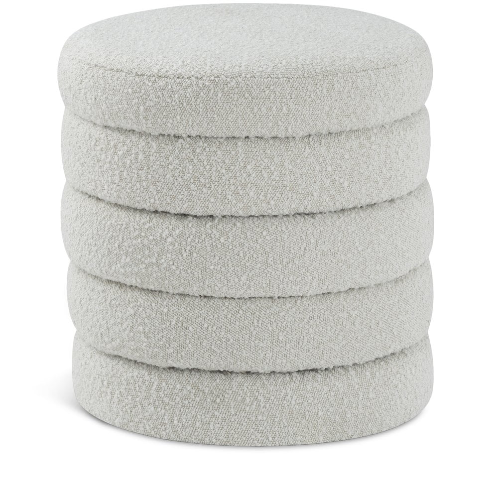 Aphia Cream Boucle Tufted Round Ottoman Stool