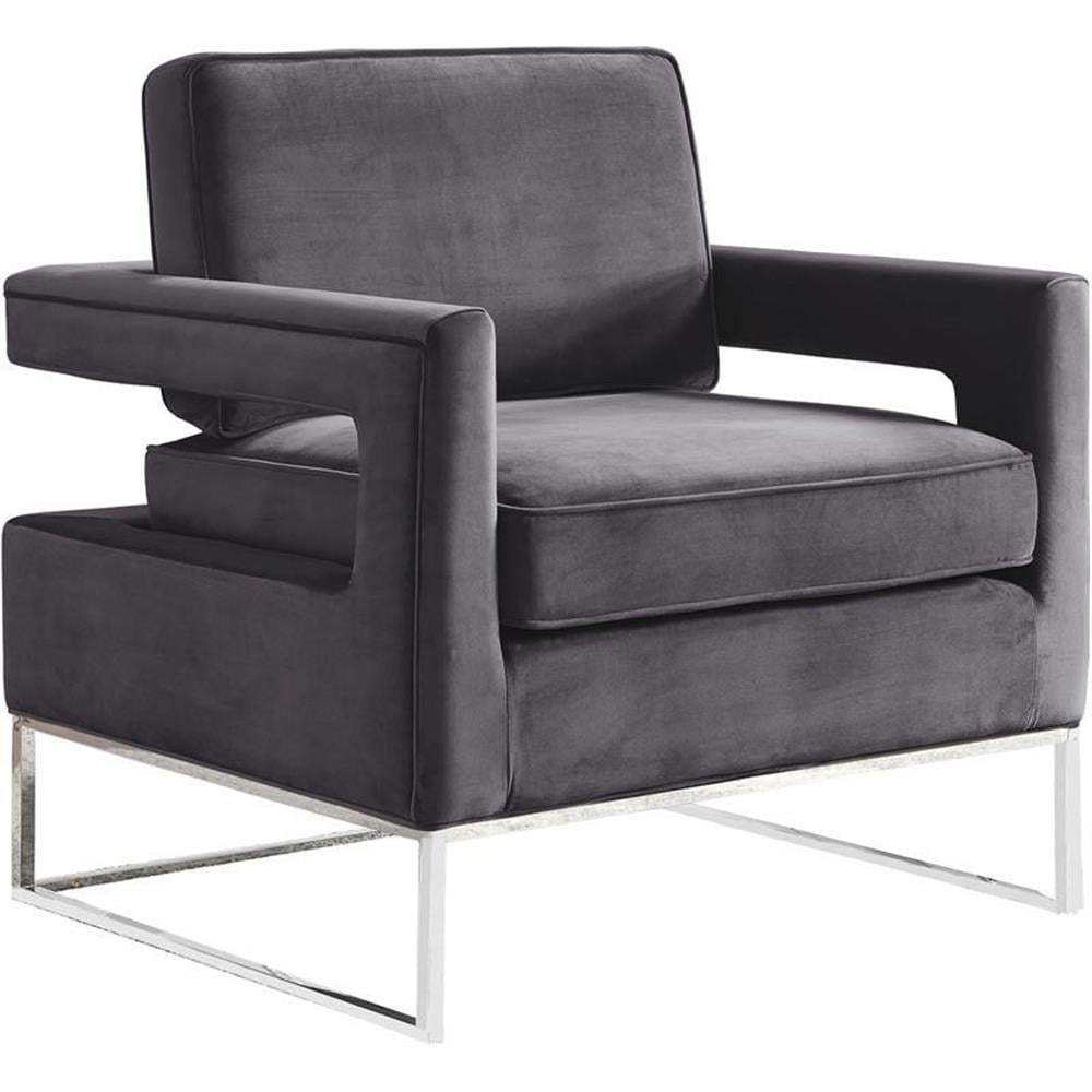 Noah 29'' Gray Velvet and Chrome Metal Accent Chair