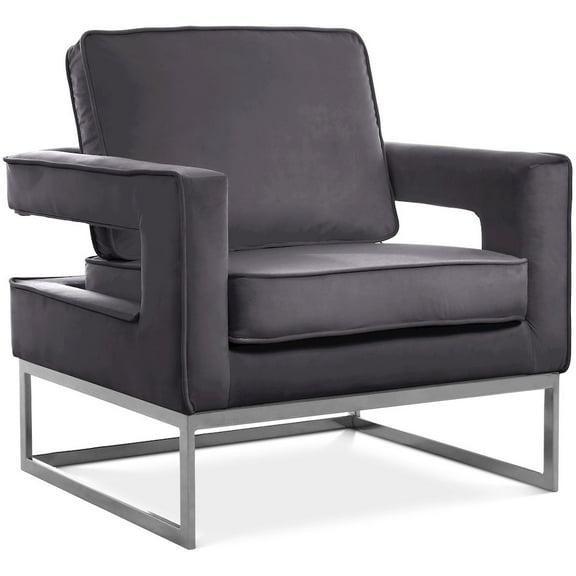 Meridian Furniture 19"H Velvet Accent Chair in Gray and Chrome