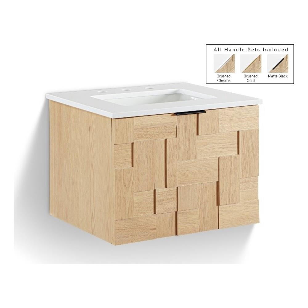 Meridian Furniture 24" Natural Engineered Stone Wall Mounted Bathroom Vanity
