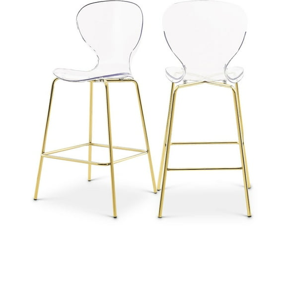 Meridian Furniture 27.5"H Metal Counter Stool in Transparent/Gold (Set of 2)