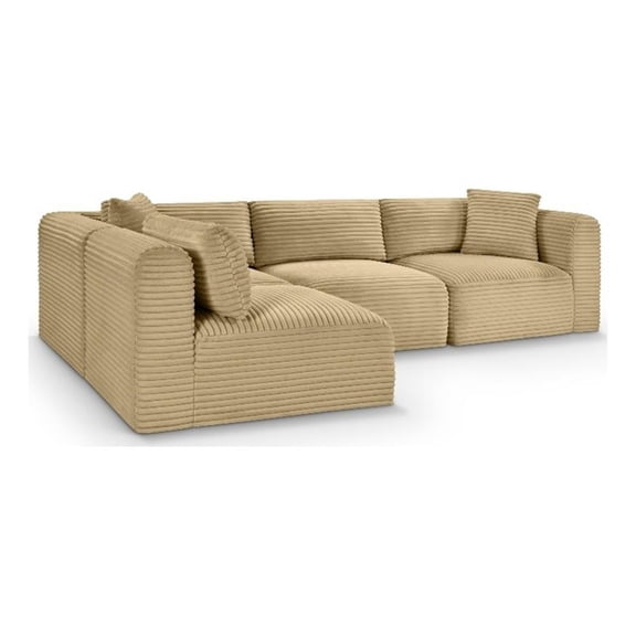 Meridian Furniture 4-Piece Camel Corduroy Performance Fabric Modular Sectional