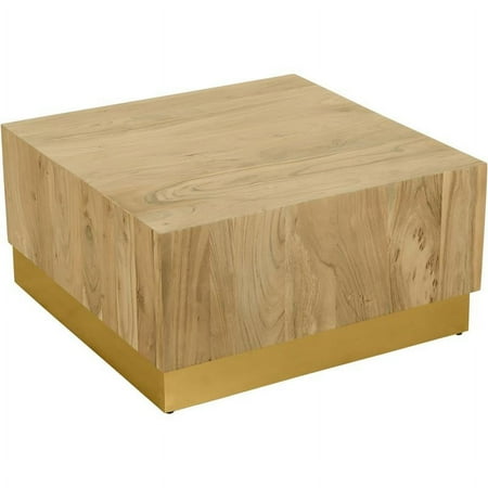 Meridian Furniture Acacia Wooden Top Coffee Table with Durable Gold Metal Base