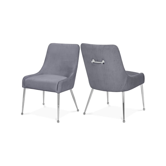 Meridian Furniture Ace Gray Velvet Dining Chair with Chrome Legs (Set of 2)