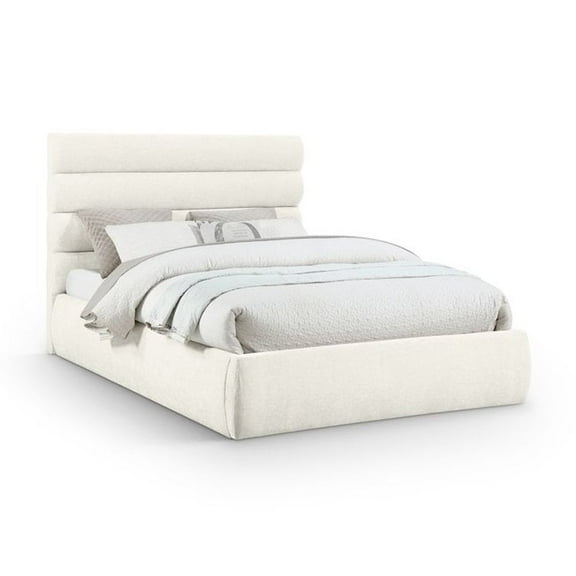 Meridian Furniture Adam Cream Chenille Fabric Queen Bed
