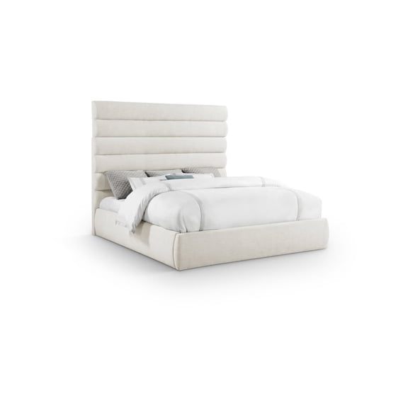 Meridian Furniture Adam Cream Linen Textured Fabric King Bed