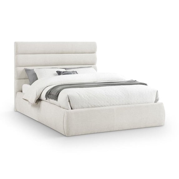 Meridian Furniture Adam Cream Linen Textured Fabric Queen Bed