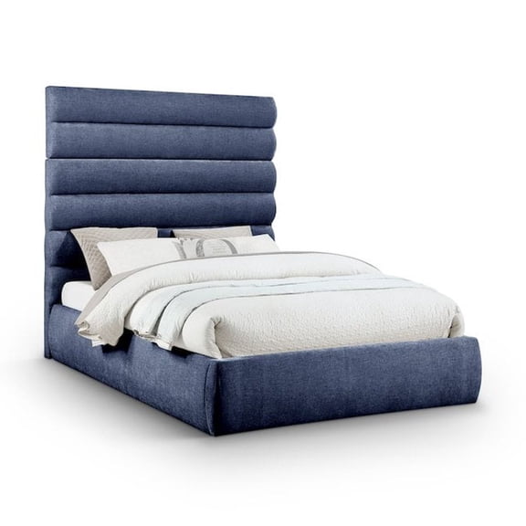 Meridian Furniture Adam Navy Chenille Fabric Queen Bed