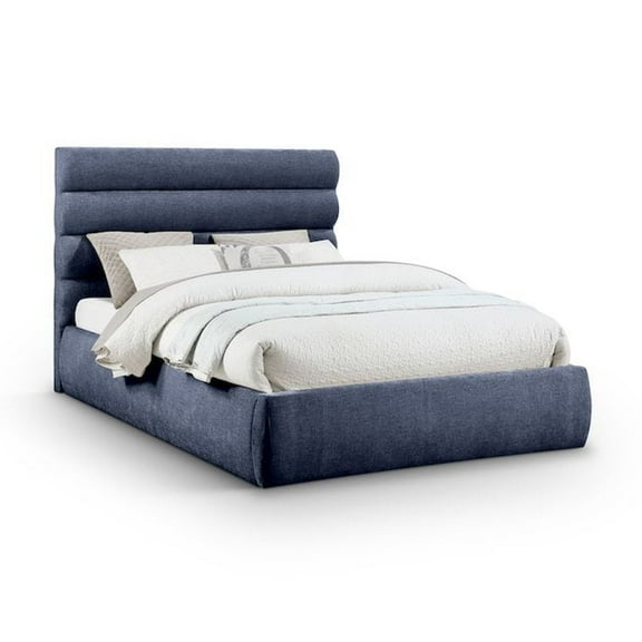 Meridian Furniture Adam Navy Chenille Fabric Queen Bed