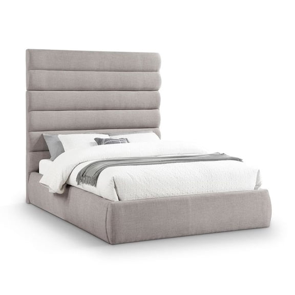 Meridian Furniture Adam Taupe Linen Textured Fabric Queen Bed