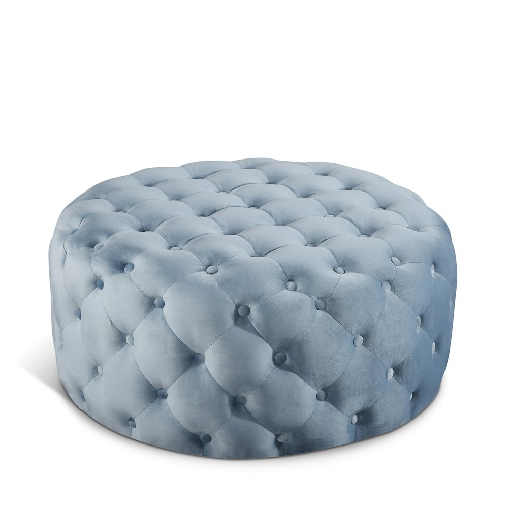 Meridian Furniture Addison Button Sky Blue Velvet Ottoman and Bench