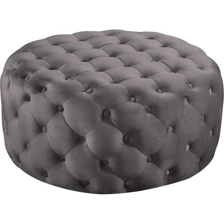 Meridian Furniture Addison Button Tufted Gray Velvet Ottoman and Bench