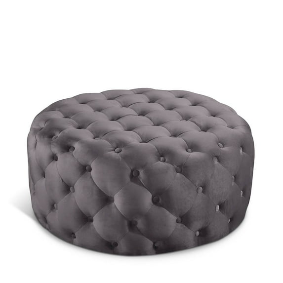 Meridian Furniture Addison Button Tufted Gray Velvet Ottoman and Bench