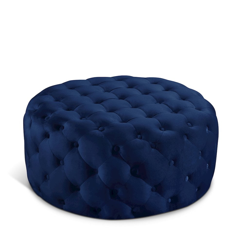 Addison Round Navy Velvet Tufted Ottoman Footstool