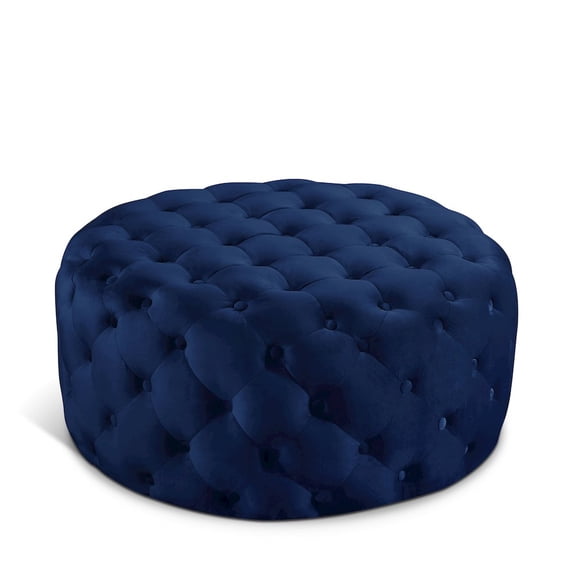 Meridian Furniture Addison Button Tufted Navy Velvet Ottoman and Bench