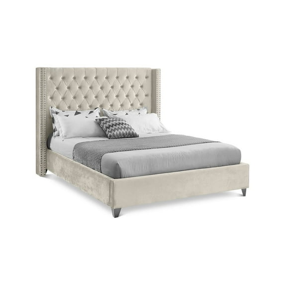 Meridian Furniture Aiden Queen Bed - Cream Velvet, Contemporary