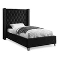 thumbnail image 1 of Meridian Furniture Aiden Solid Wood Tufted Velvet Wing Back Twin Bed in Black, 1 of 5