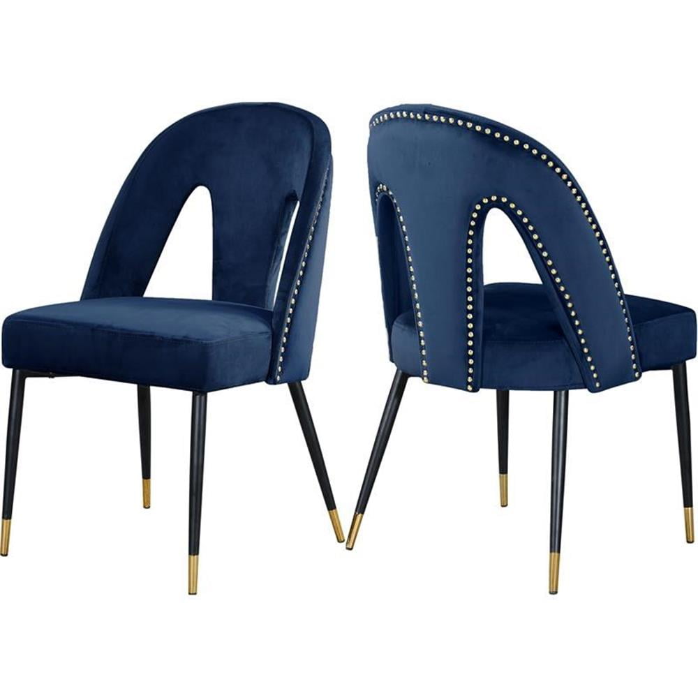 Navy Velvet Upholstered Side Chair with Metal Legs, 35"