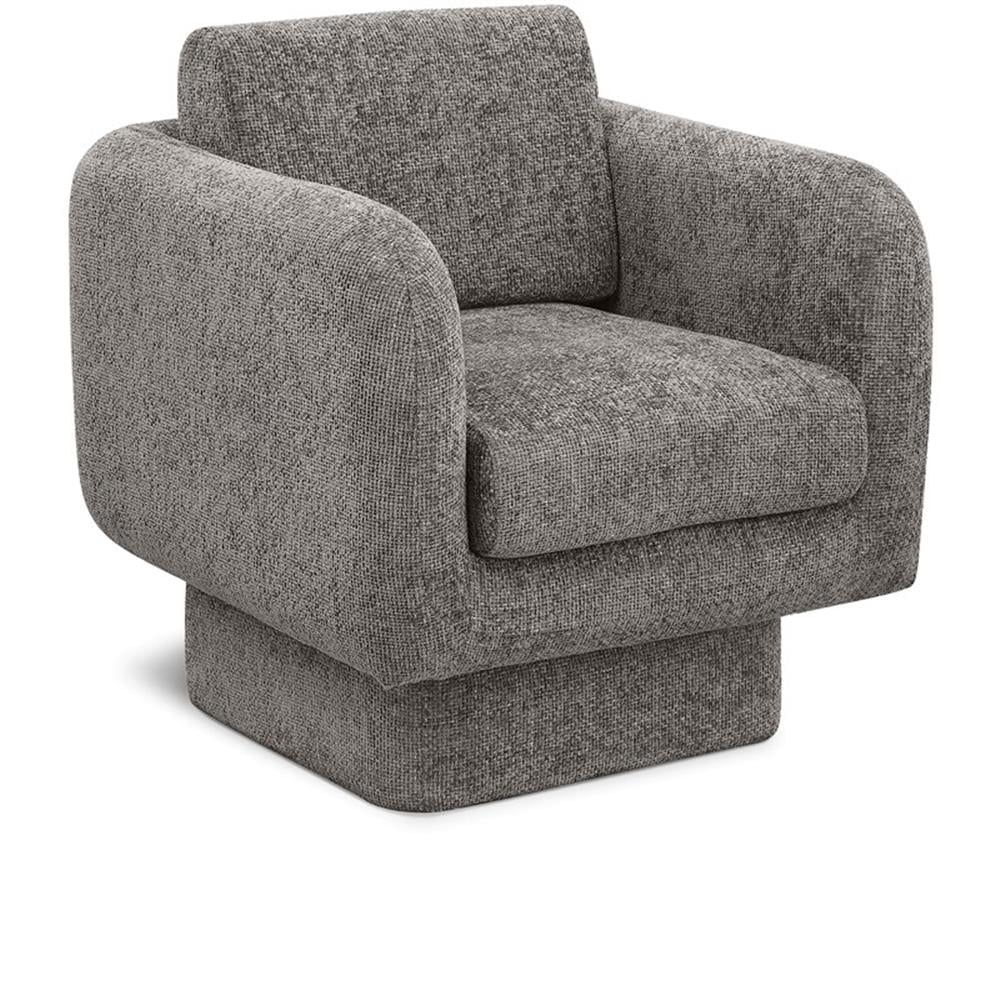 Grey Chenille Fabric Swivel Accent Chair