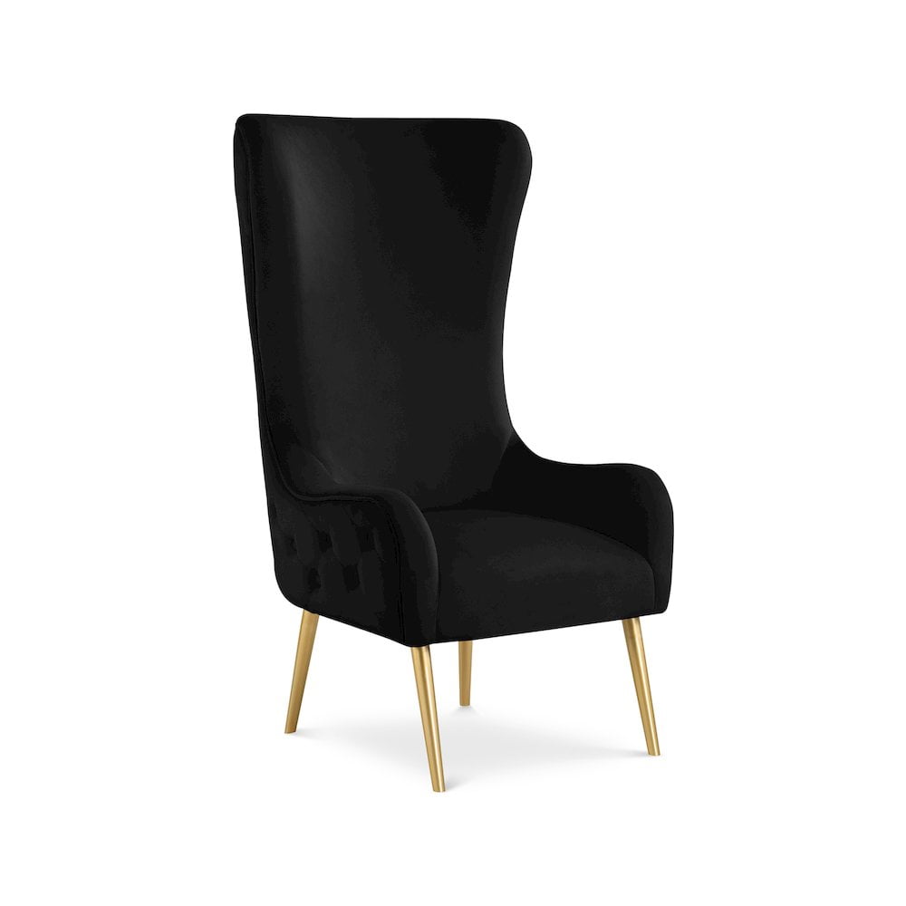 Alexander High Back Black Velvet Accent Chair with Gold Legs