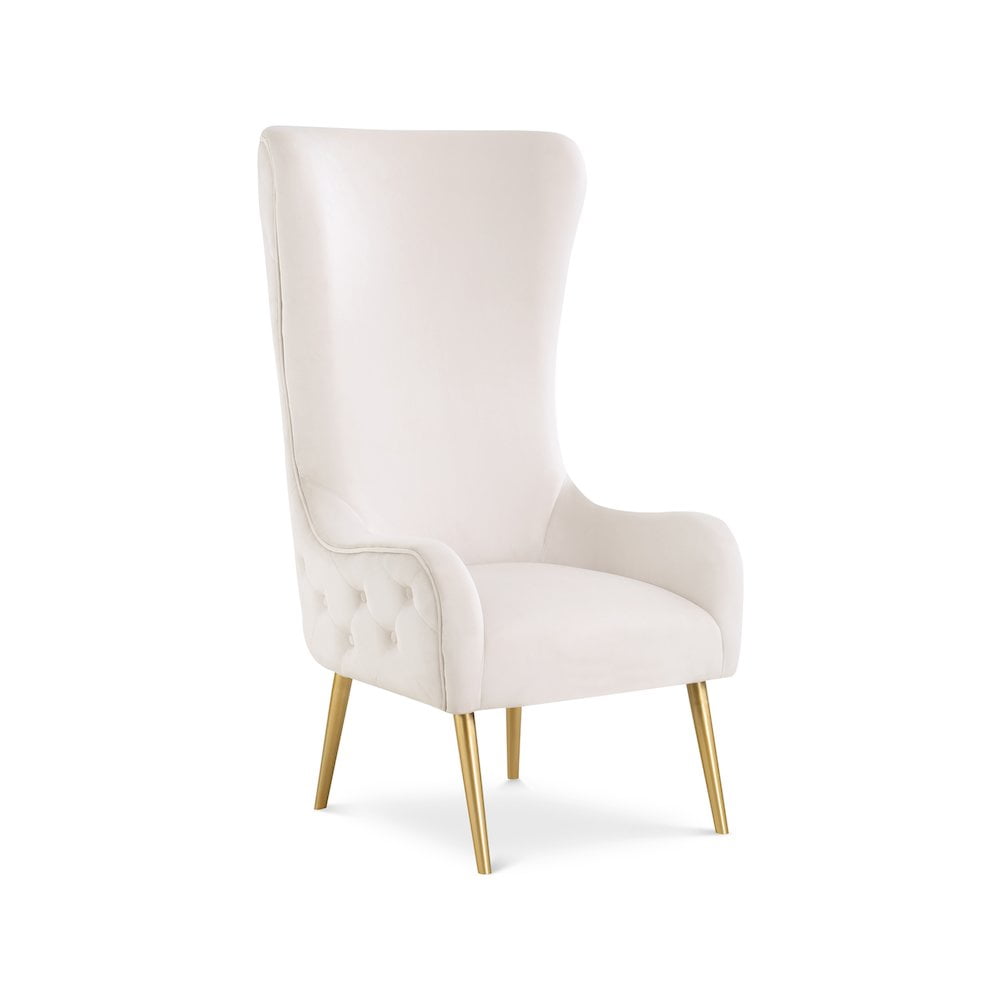 Alexander Cream Velvet High Back Accent Chair with Gold Legs