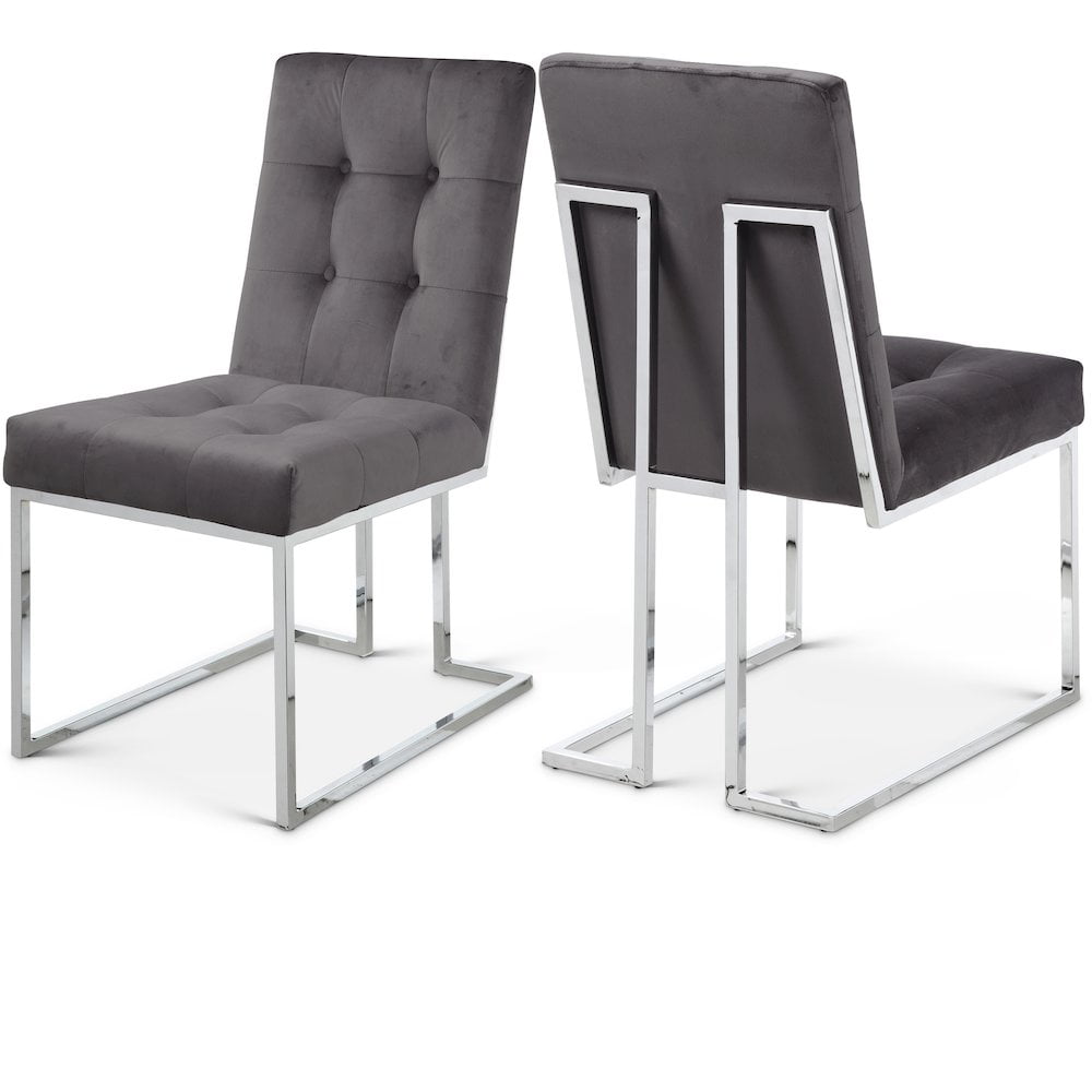 Grey Velvet Upholstered Parsons Side Chair with Metal Base