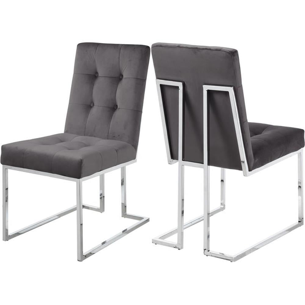Grey Velvet Upholstered Parsons Side Chair with Metal Base