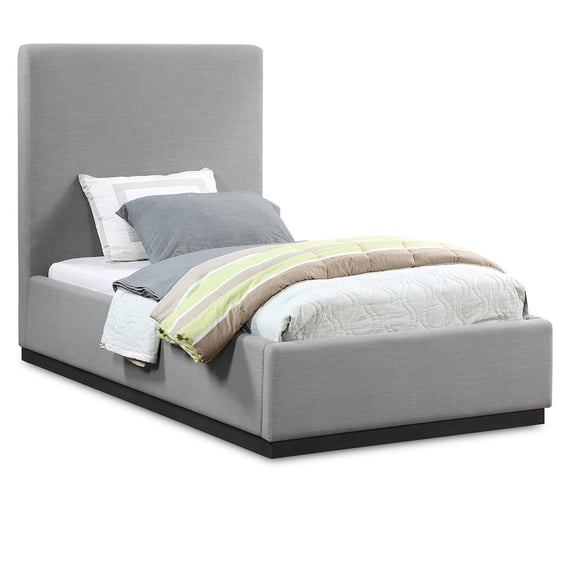 Meridian Furniture Alfie Grey Linen Textured Fabric Twin Bed