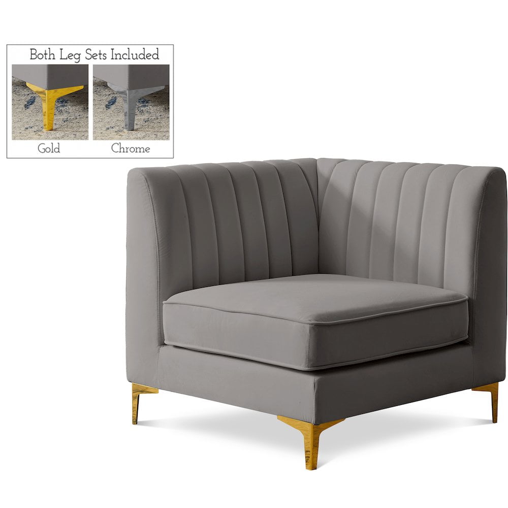 Alina Soft Grey Velvet Modular Corner Chair with Tufting