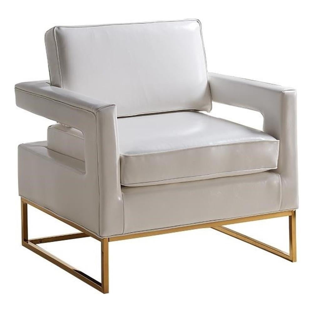 Elegant White Leather and Gold Metal Accent Chair