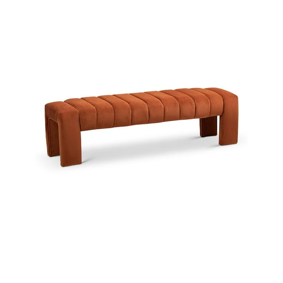 Meridian Furniture Andaz 17.5" Velvet & Solid Wood Bench in Cognac