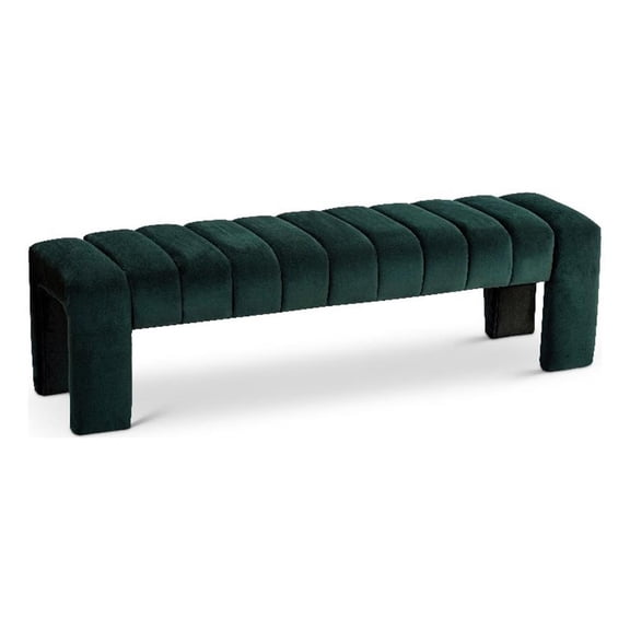 Meridian Furniture Andaz 17.5" Velvet & Solid Wood Bench in Green