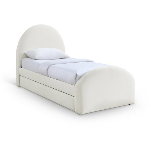 Meridian Furniture Andaz Cream Chenille Fabric Upholstered Twin Trundle Bed