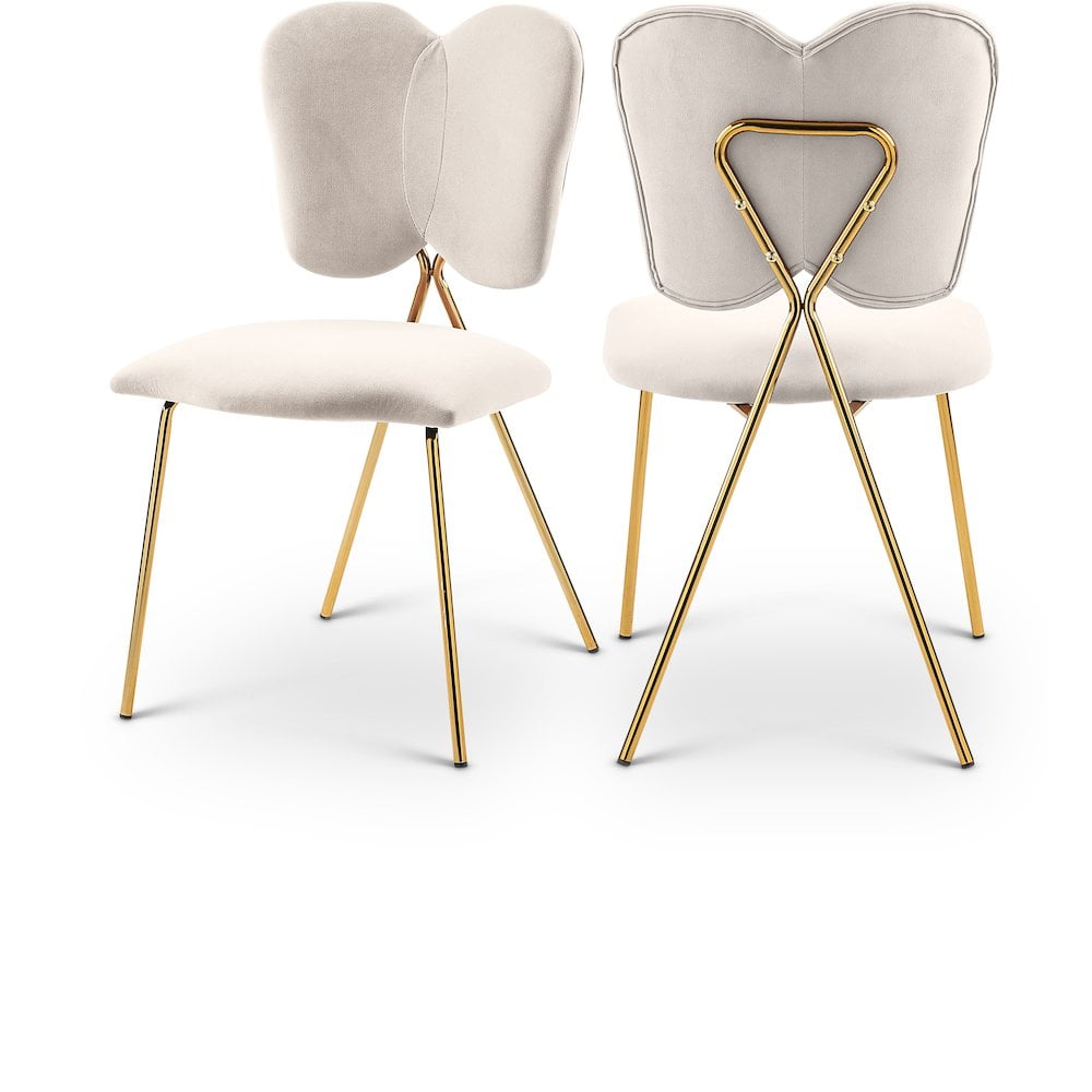 Angel Cream Velvet Upholstered Dining Chair with Gold Metal Legs