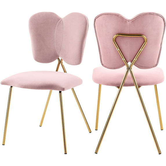 Meridian Furniture Angel Pink Velvet Dining Chair with Gold Finish (Set of 2)